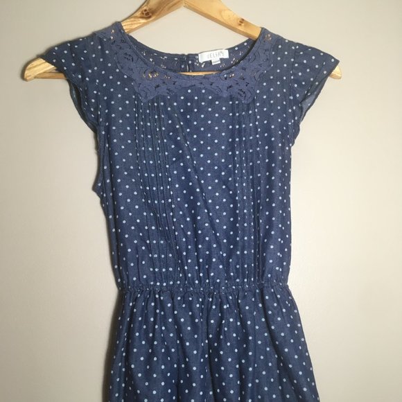 VTG Y2K dELiA*s Lace Cotton Blue & White Polka Dot Dress RARE Vintage Midi Mini - Picture 3 of 16